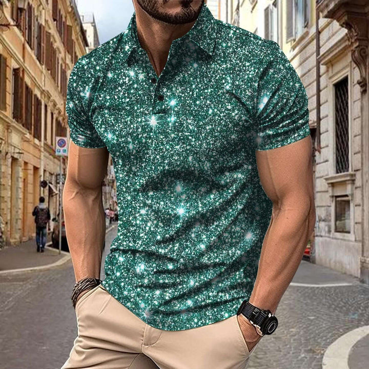 Herren Polo - Slim Fit mit kurzen Ärmeln und Glitzerprint | Trendy