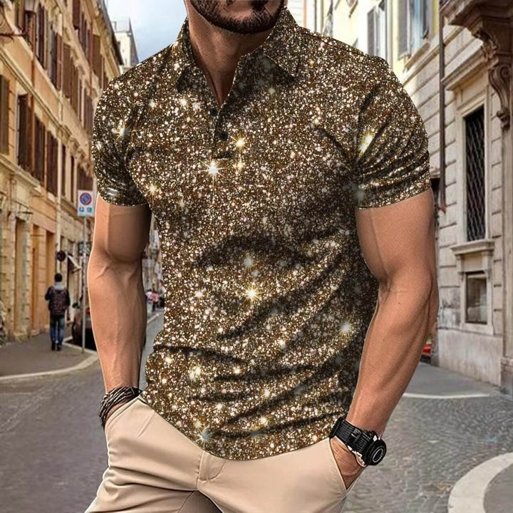 Herren Polo - Slim Fit mit kurzen Ärmeln und Glitzerprint | Trendy