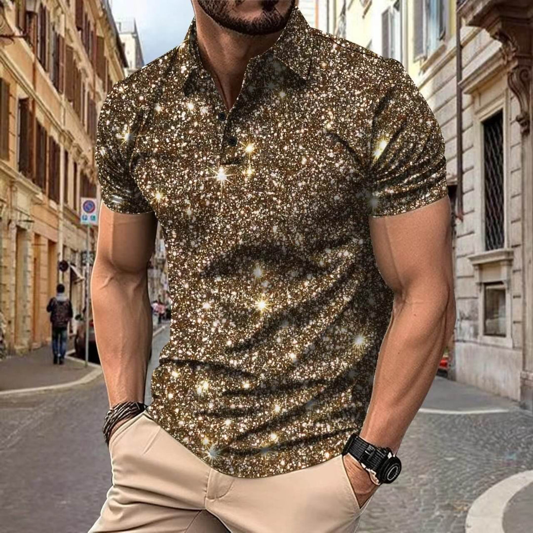 Polo Herren - Slim Fit mit kurzen Ärmeln und Glitzerprint | Trendy