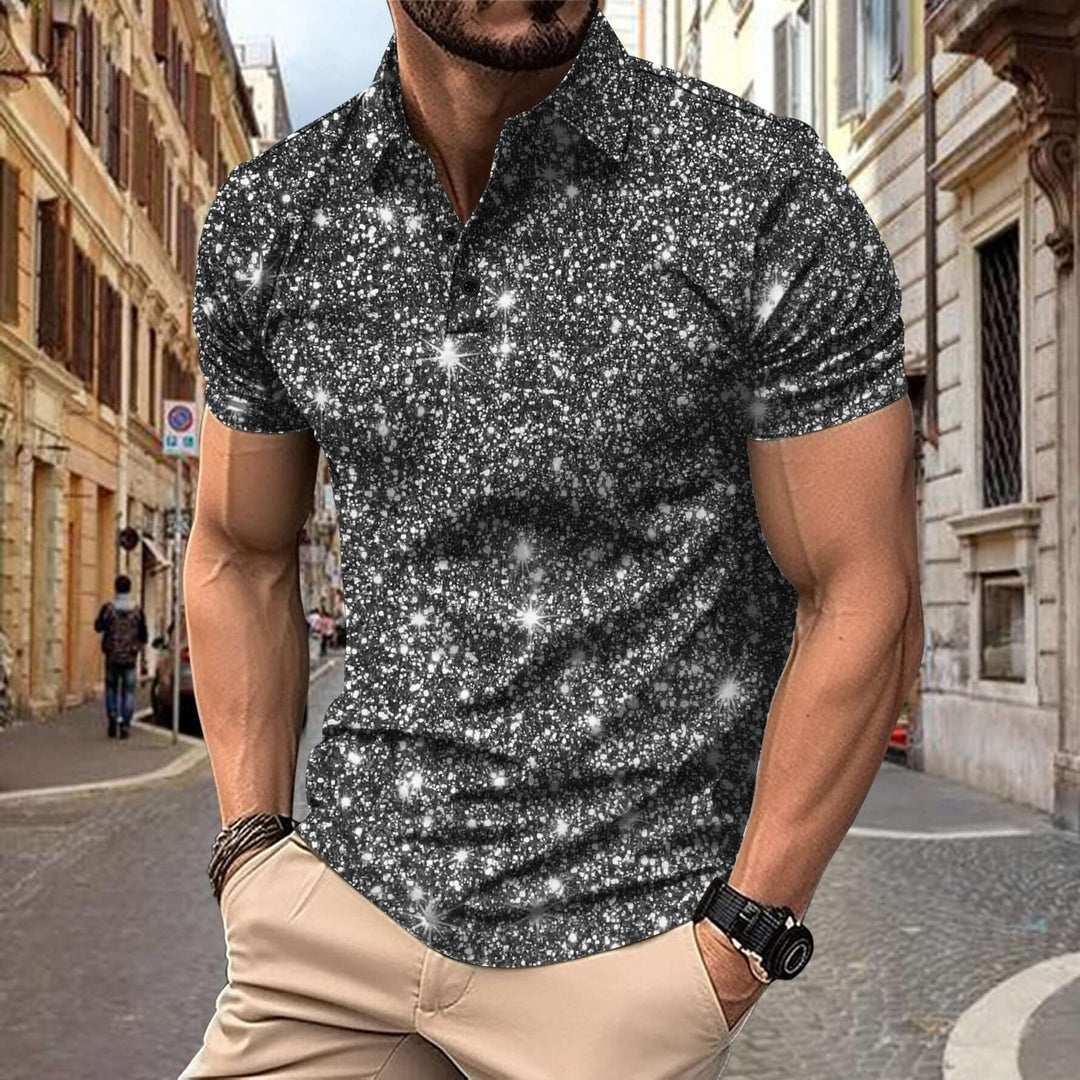 Herren Polo - Slim Fit mit kurzen Ärmeln und Glitzerprint | Trendy