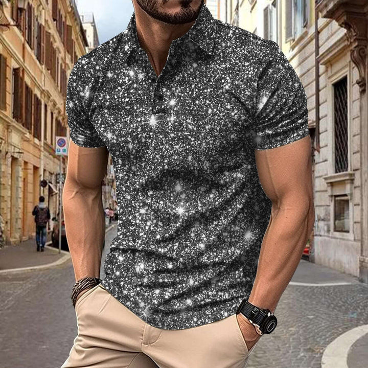 Herren Polo - Slim Fit mit kurzen Ärmeln und Glitzerprint | Trendy