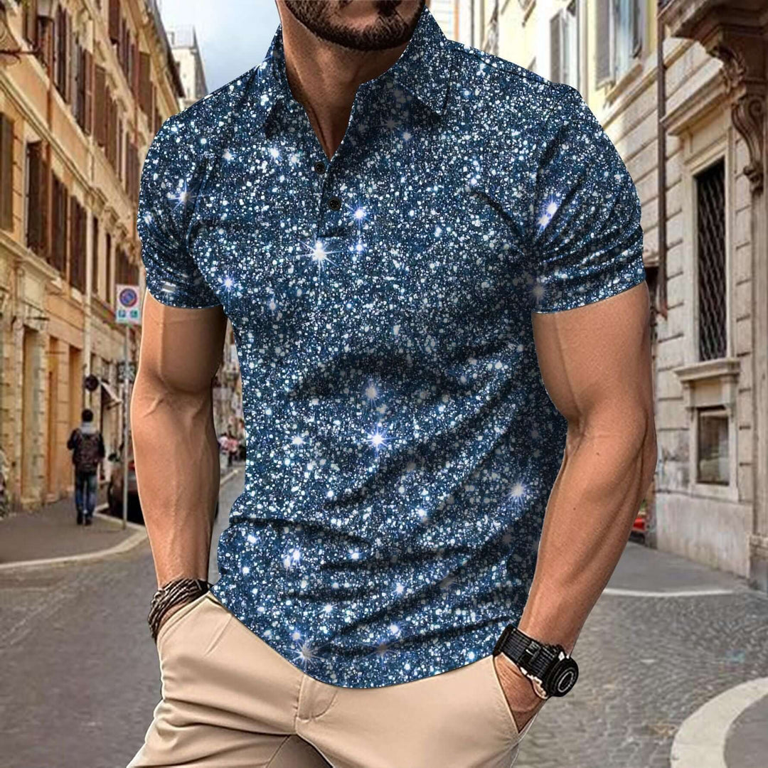 Herren Polo - Slim Fit mit kurzen Ärmeln und Glitzerprint | Trendy