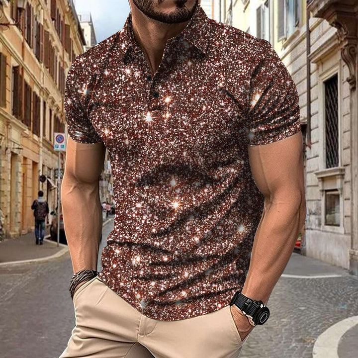 Herren Polo - Slim Fit mit kurzen Ärmeln und Glitzerprint | Trendy