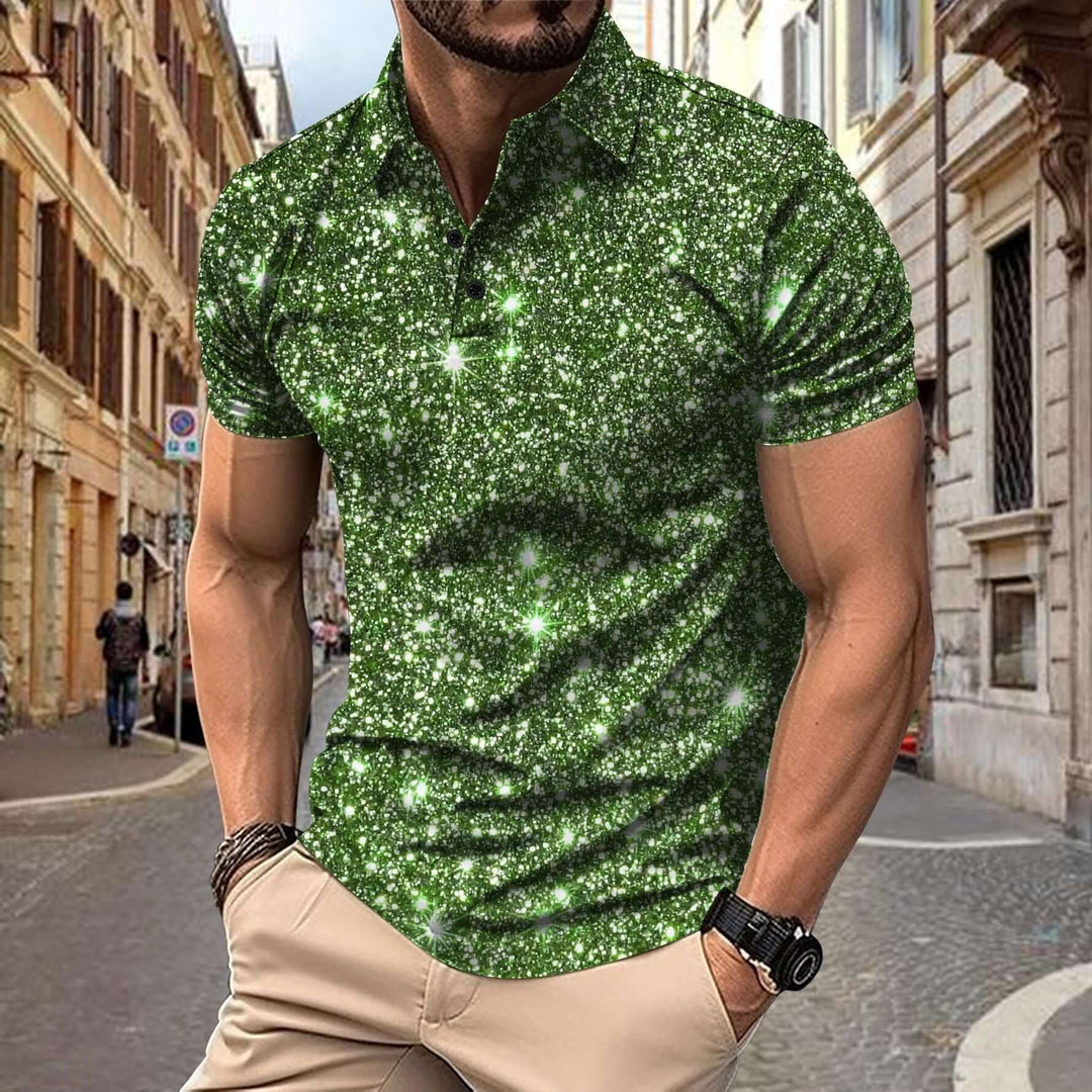 Herren Polo - Slim Fit mit kurzen Ärmeln und Glitzerprint | Trendy