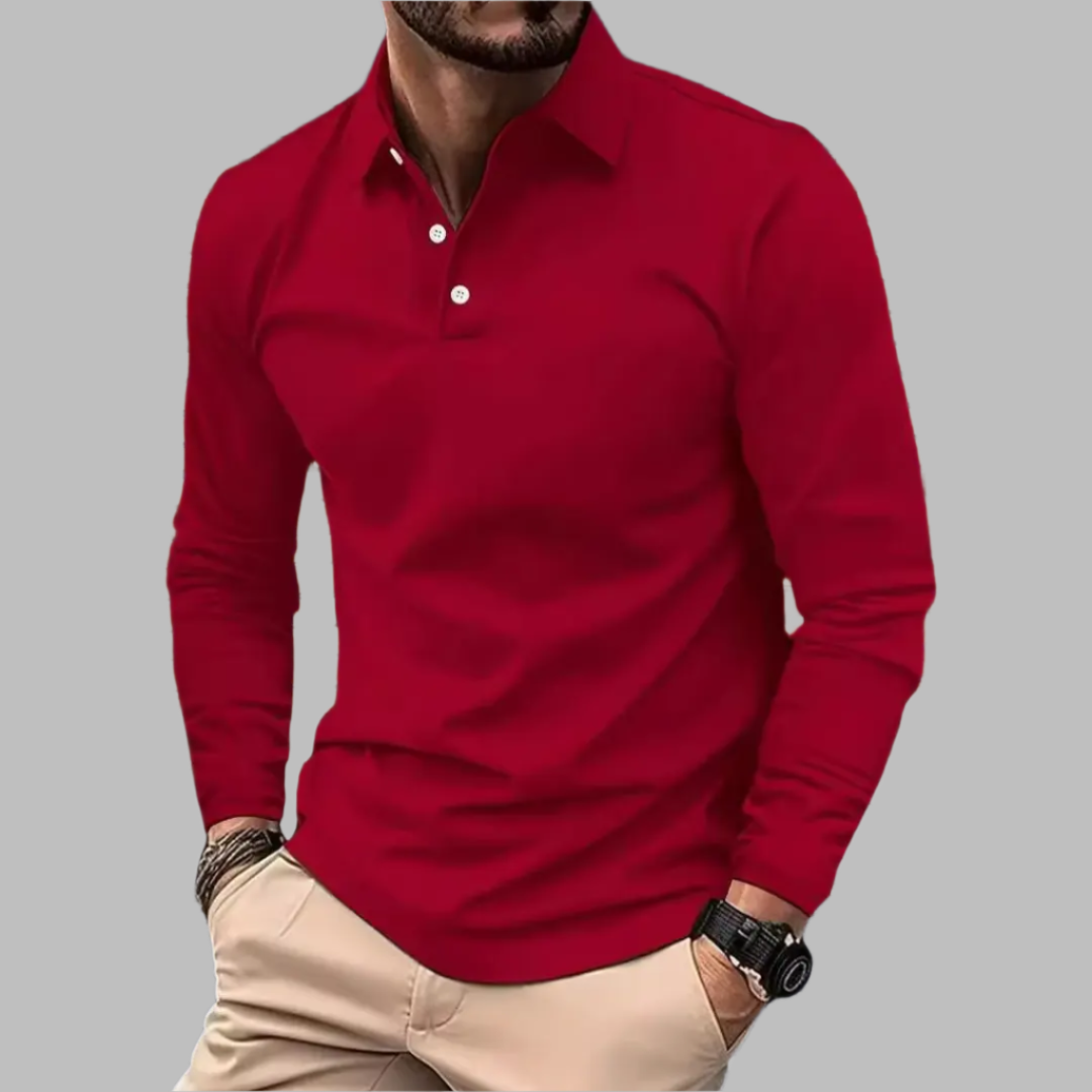 Herren T-Shirt - Polokragen mit langen Ärmeln | Slim Fit