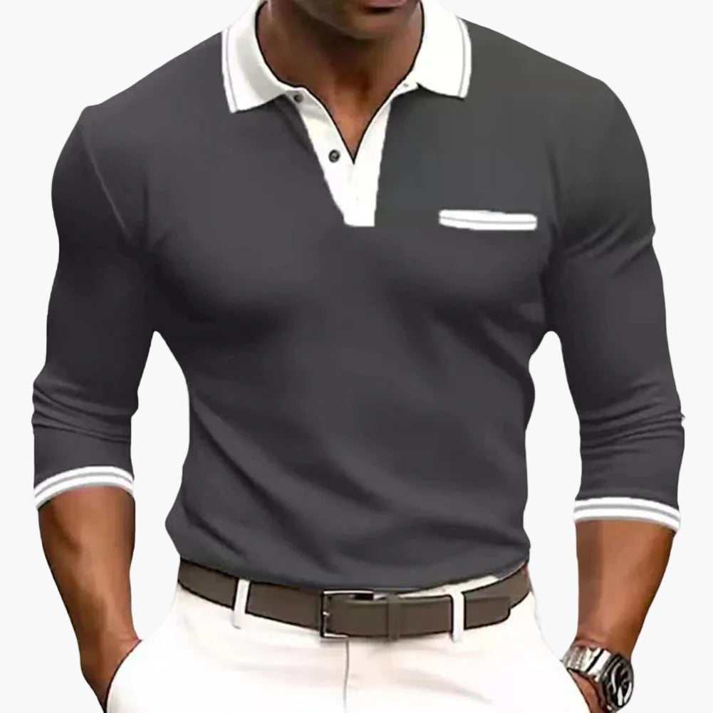 Elegantes Herrenpolo mit langen Ärmeln, lockerer Stil, stilvoll für Ausgehen und Geschäft