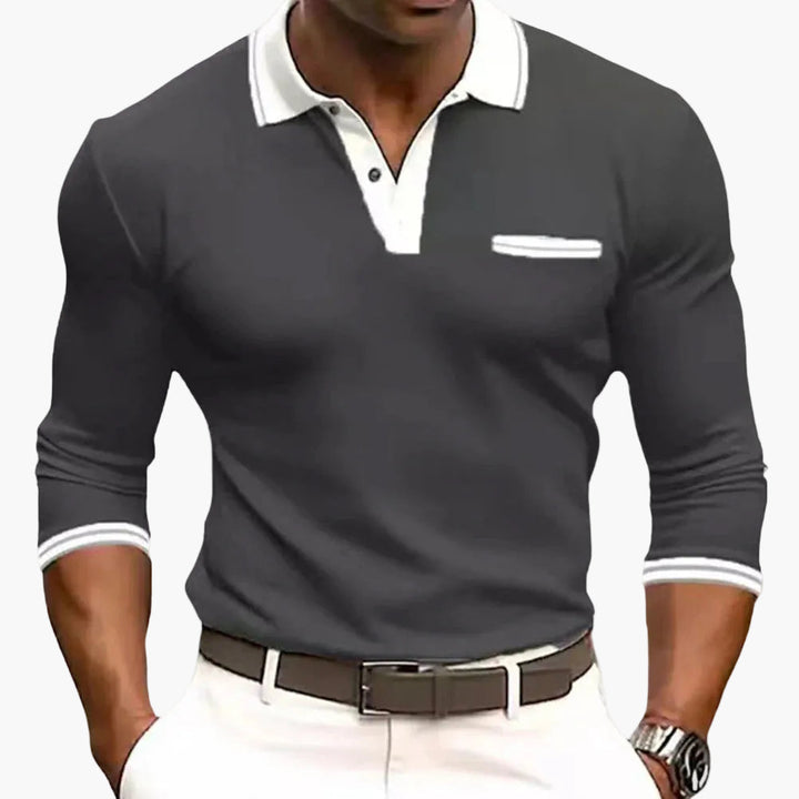 Elegantes Herrenpolo mit langen Ärmeln, lockerer Stil, stilvoll für Ausgehen und Geschäft