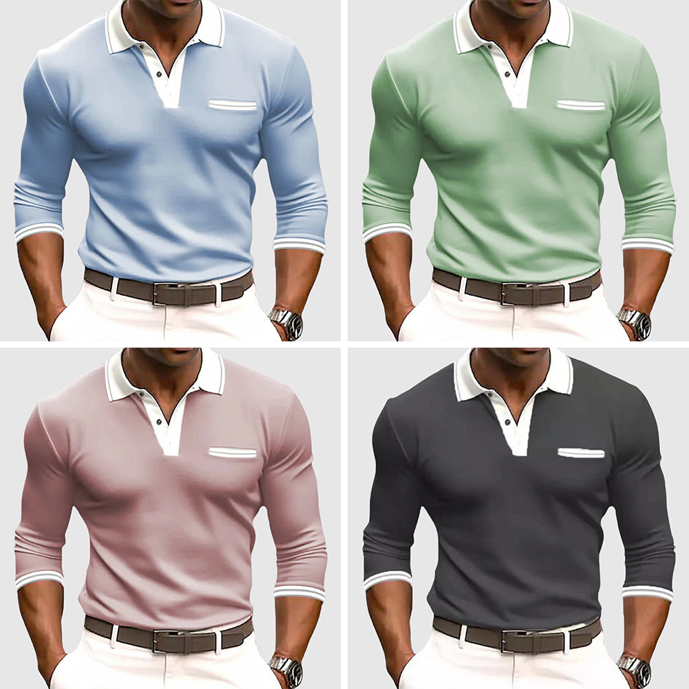 Elegantes Herrenpolo mit langen Ärmeln, lockerer Stil, stilvoll für Ausgehen und Geschäft