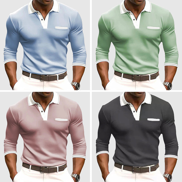 Elegantes Herrenpolo mit langen Ärmeln, lockerer Stil, stilvoll für Ausgehen und Geschäft