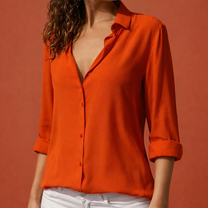 Satin Damenbluse mit Kragen und Knopfleiste | Danira