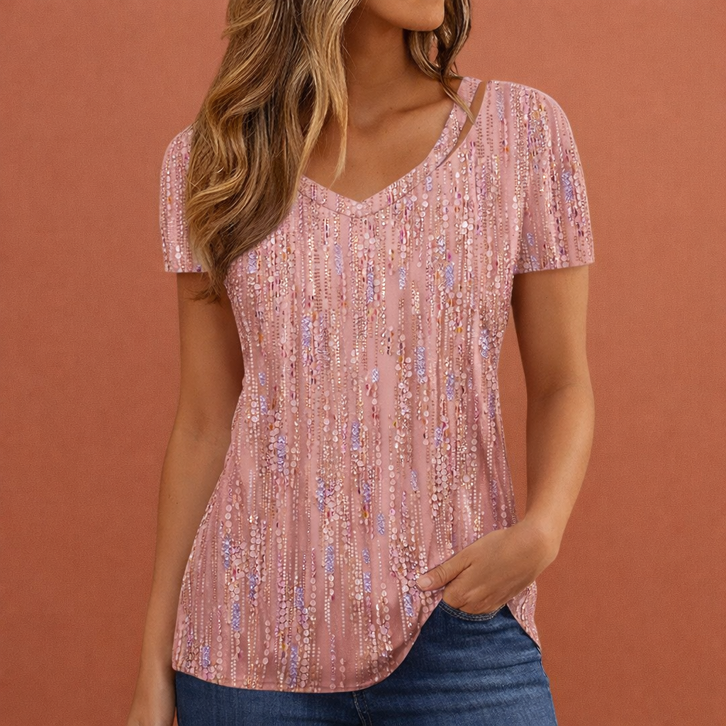 Damen V-Ausschnitt T-Shirt mit Pailletten-Details für einen strahlenden Look | Vivien