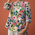 Blumenmuster Bluse mit langen Ärmeln und Kragen für Damen | Viona