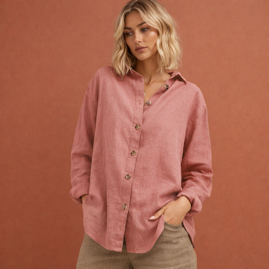Leinenlook-Bluse mit Knopfverschluss für Damen | Esmée