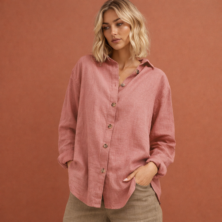 Leinenlook-Bluse mit Knopfverschluss für Damen | Esmée