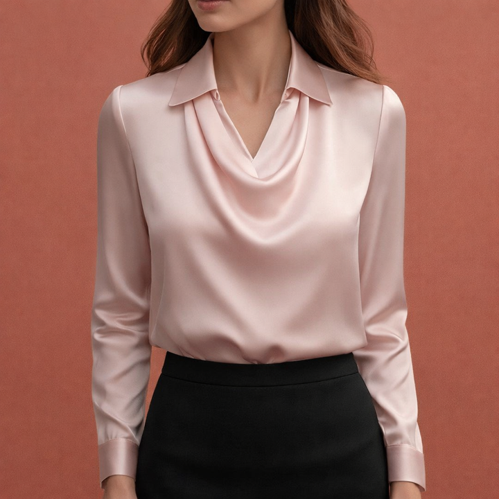 Satinbluse mit drapierendem Kragen für Damen | Elina