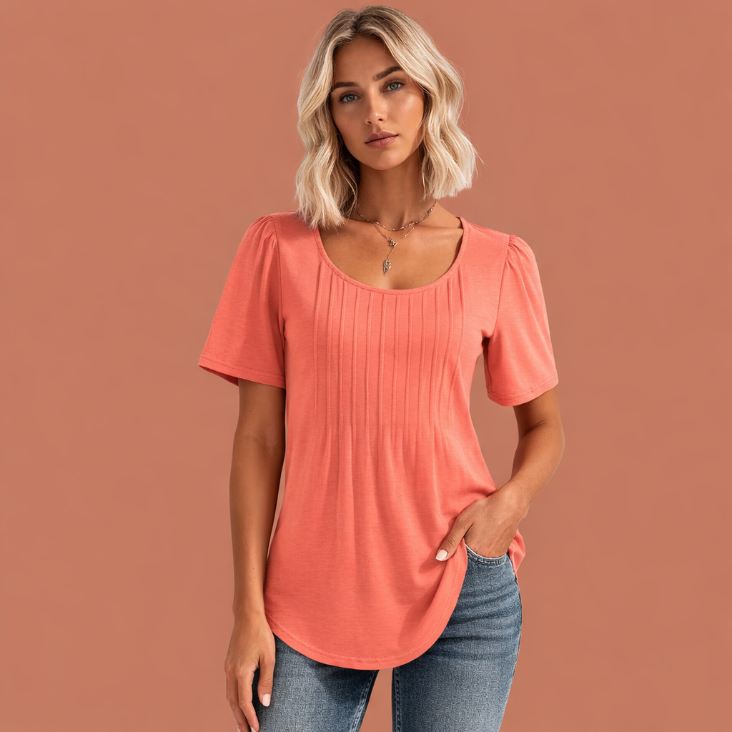 Damen Sommer Top mit Rundhalsausschnitt und Faltendetails | Marlijn