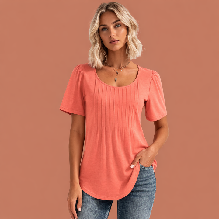 Damen Sommer Top mit Rundhalsausschnitt und Faltendetails | Marlijn