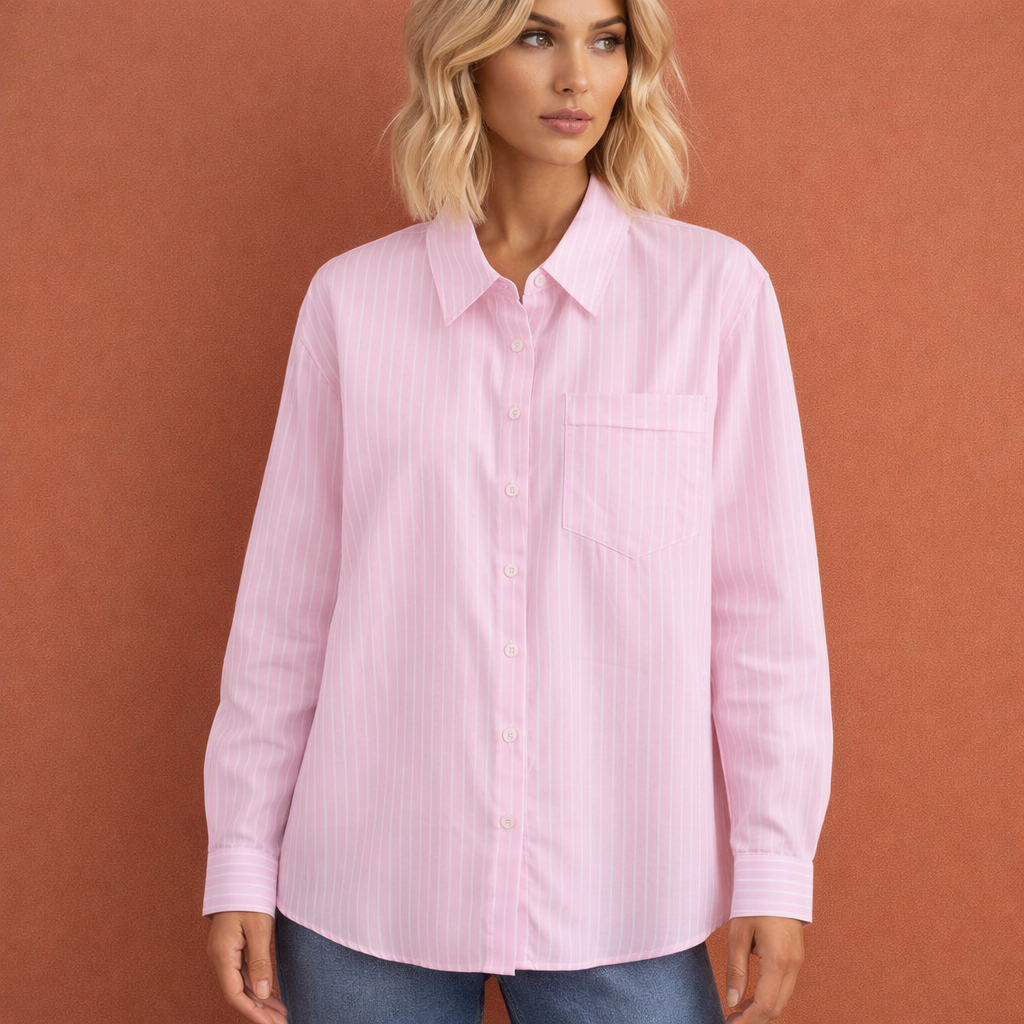 Gestreifte oversized Bluse für Damen mit klassischem Kragen und lockerer Passform | Nienke