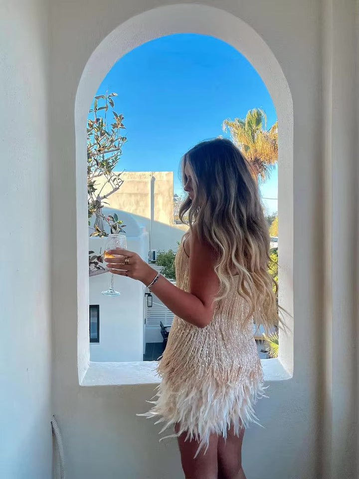 Nova | Luxuriöses Feder Mini-Kleid