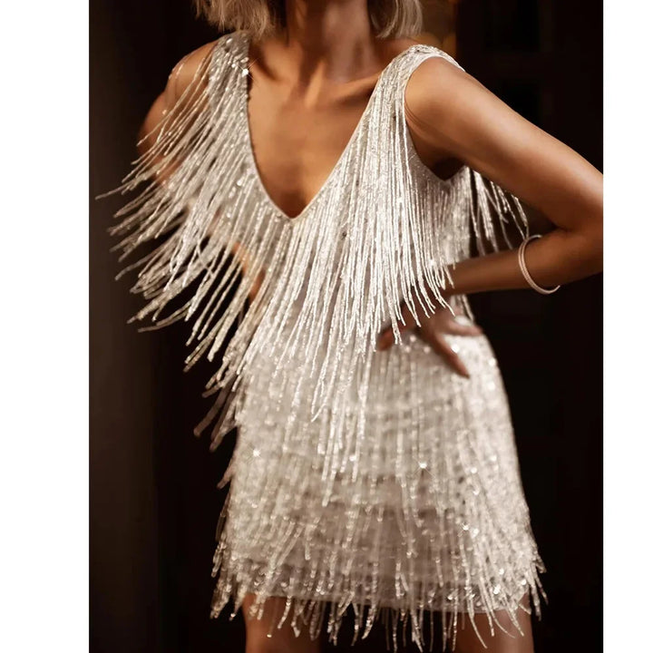Damen Cocktailkleid mit Fransenfedern