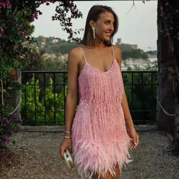 Damen Cocktailkleid mit Fransenfedern