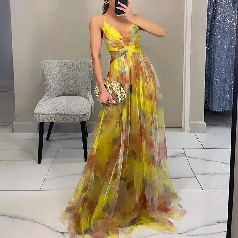 Lange Blumenmuster Kleid mit Verstellbaren Trägern für Frauen | Ideal für Sommer und Besondere Anlässe