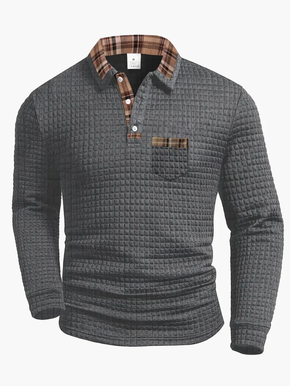 Herren-Polo mit langen Ärmeln im Casual-Stil mit kariertem Kragen, ideal für einen modernen und eleganten Look