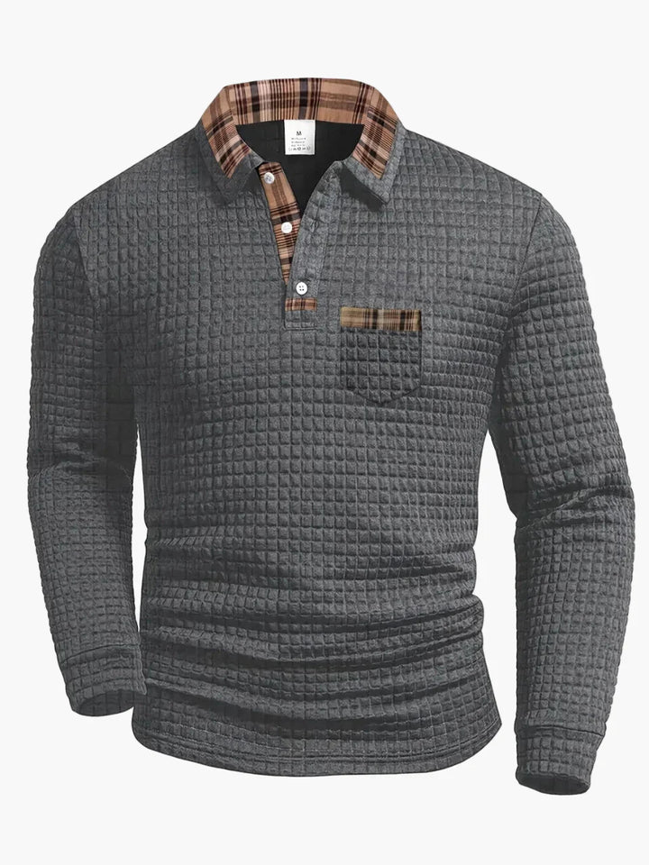 Herren-Polo mit langen Ärmeln im Casual-Stil mit kariertem Kragen, ideal für einen modernen und eleganten Look