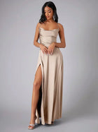 Vittoria Kleid | Satin Maxi Abendkleid mit Drapierter Halslinie und Offenem Rücken