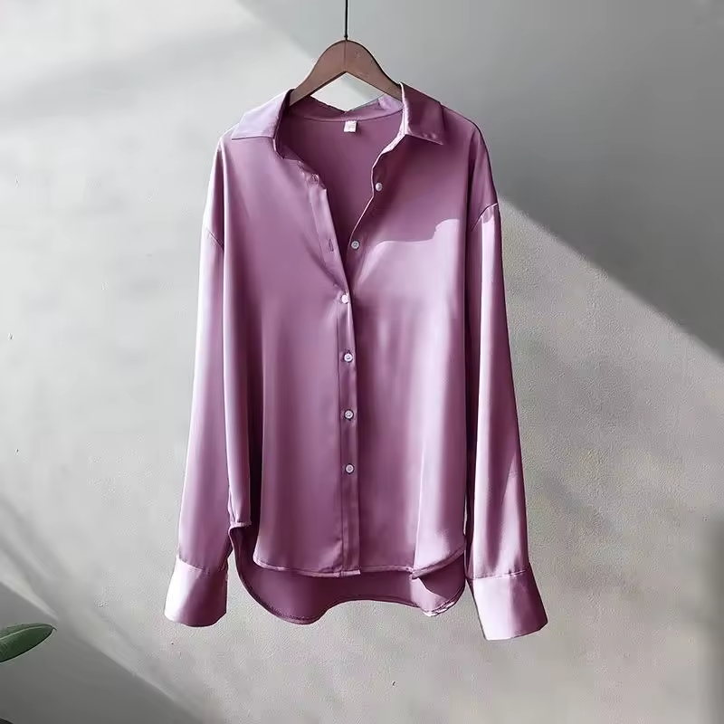 Dorothy - Satin Oversized Langarm-Hemd mit Knopfleiste