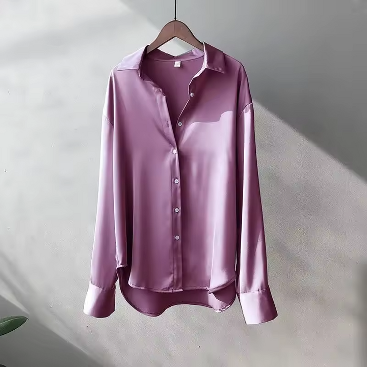 Dorothy - Satin Oversized Langarm-Hemd mit Knopfleiste