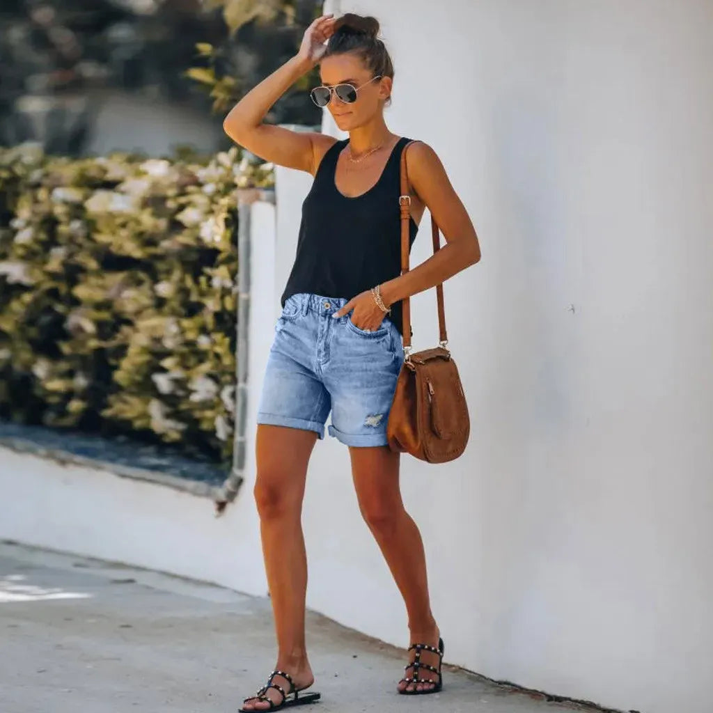 Hochtaillierte Jeansshorts mit umgeschlagenem Saum für Damen | Ideal für den Sommer und lässige Ausflüge
