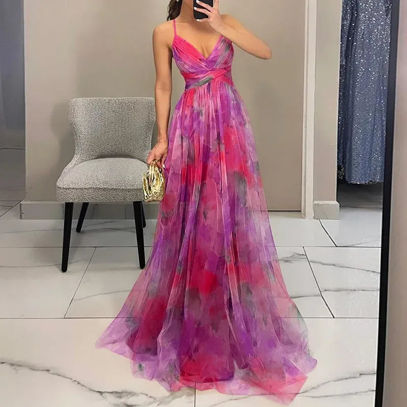 Lange Blumenmuster Kleid mit Verstellbaren Trägern für Frauen | Ideal für Sommer und Besondere Anlässe