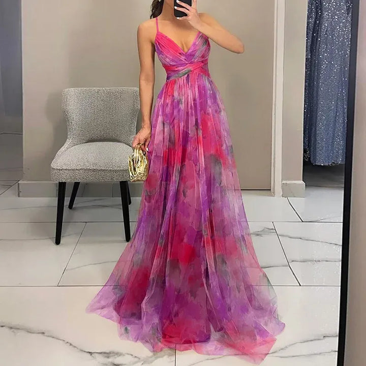 Lange Blumenmuster Kleid mit Verstellbaren Trägern für Frauen | Ideal für Sommer und Besondere Anlässe