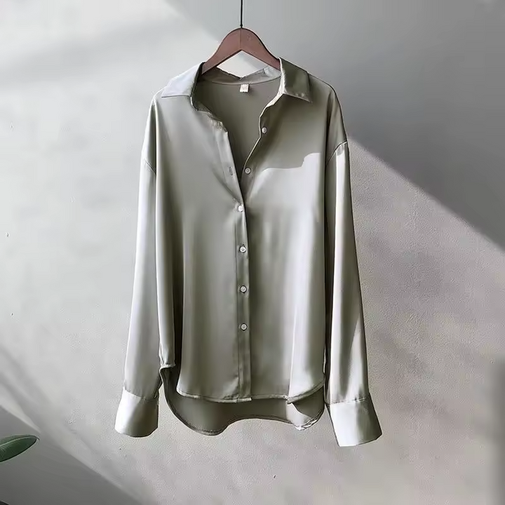 Dorothy - Satin Oversized Langarm-Hemd mit Knopfleiste