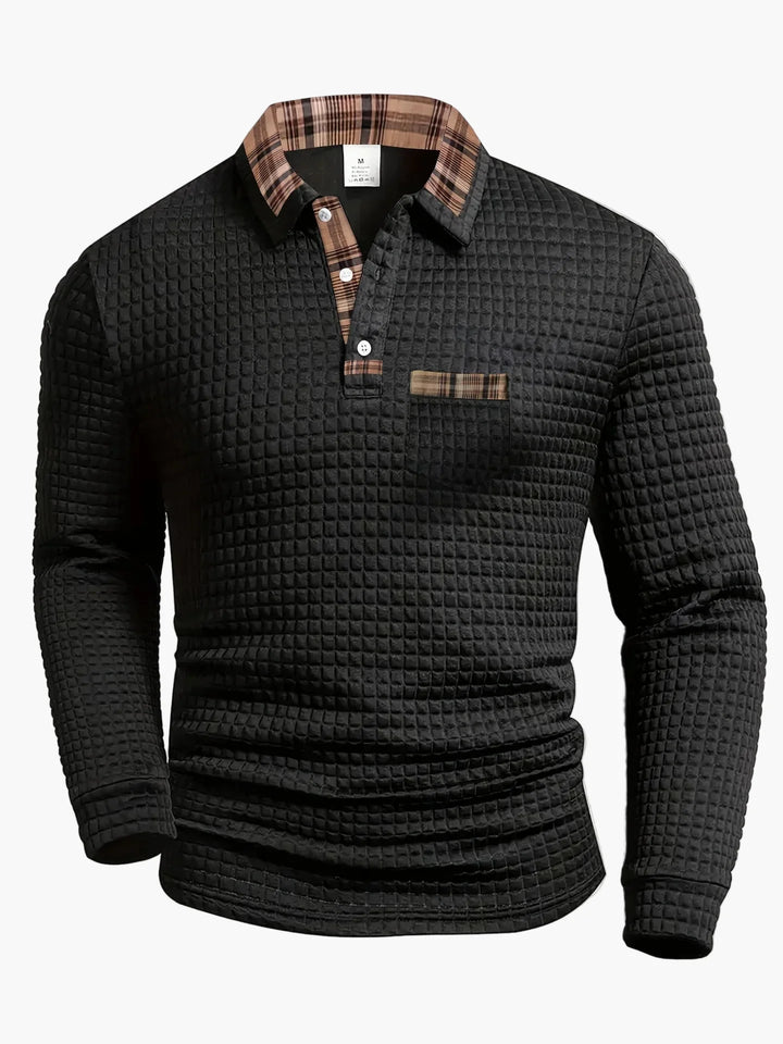 Herren-Polo mit langen Ärmeln im Casual-Stil mit kariertem Kragen, ideal für einen modernen und eleganten Look