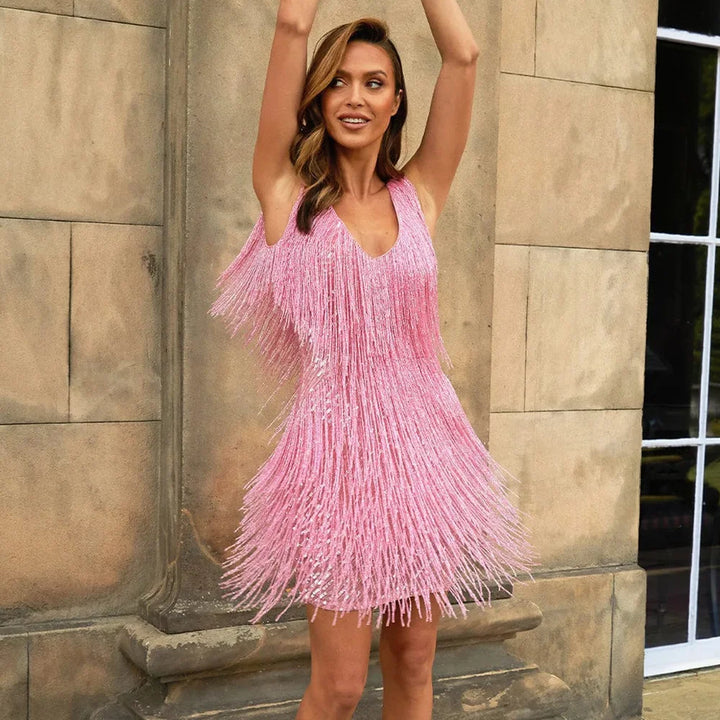 Damen Cocktailkleid mit Fransenfedern