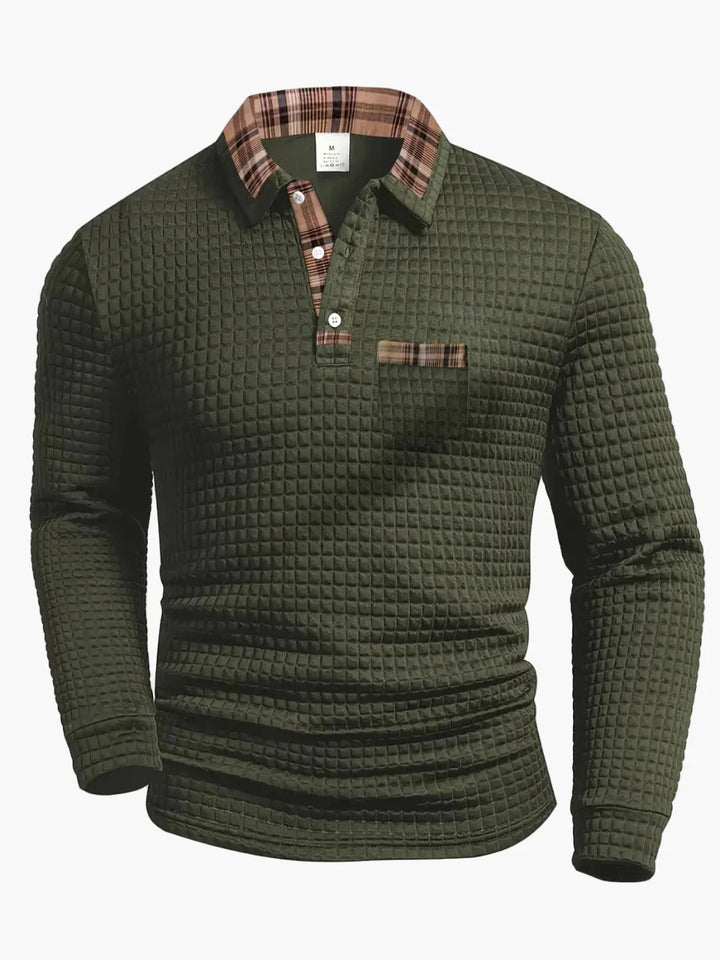 Herren-Polo mit langen Ärmeln im Casual-Stil mit kariertem Kragen, ideal für einen modernen und eleganten Look