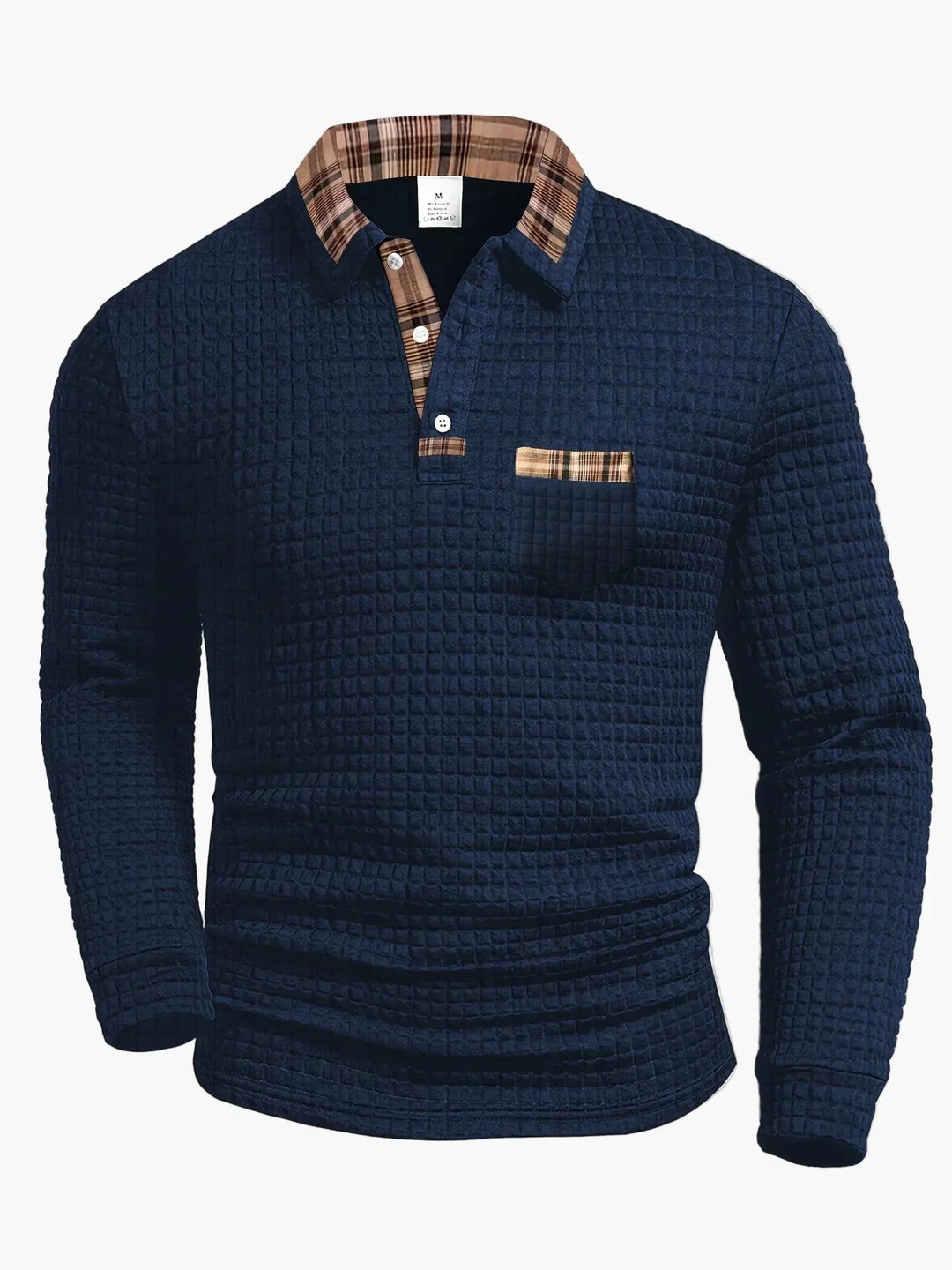 Herren-Polo mit langen Ärmeln im Casual-Stil mit kariertem Kragen, ideal für einen modernen und eleganten Look
