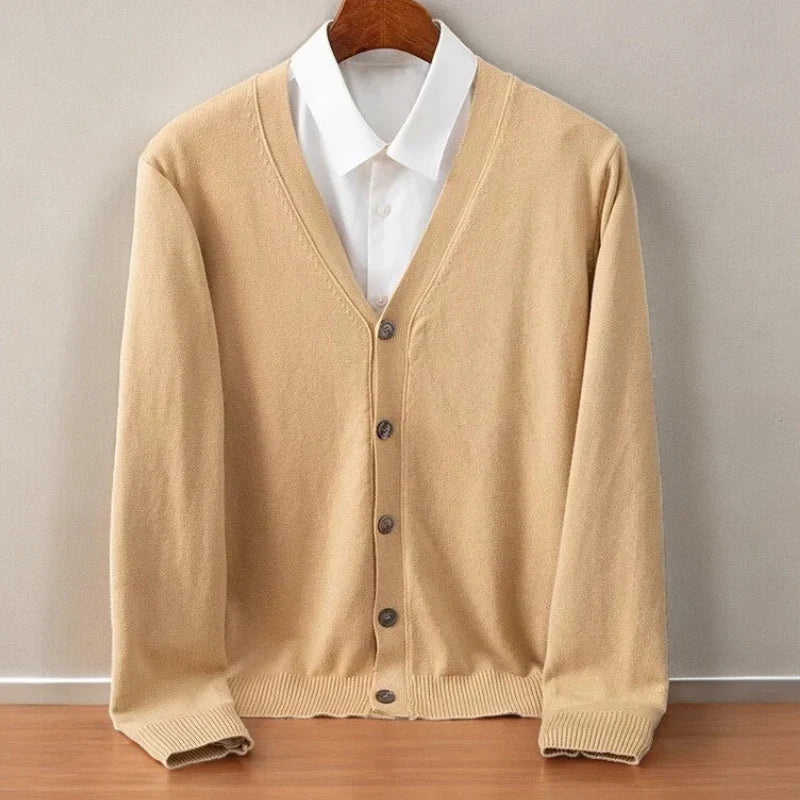 Wyatt | Herren Rippstrick V-Ausschnitt Knopf-Front Kaschmir Winter Cardigan