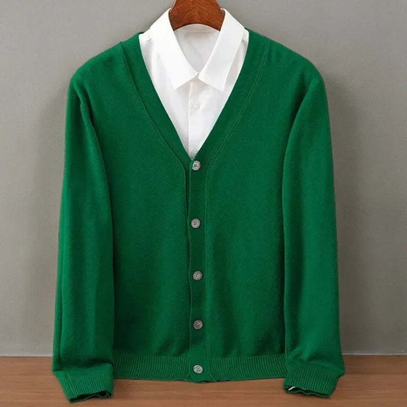 Wyatt | Herren Rippstrick V-Ausschnitt Knopf-Front Kaschmir Winter Cardigan