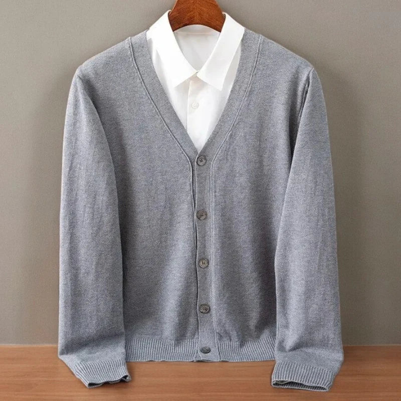 Wyatt | Herren Rippstrick V-Ausschnitt Knopf-Front Kaschmir Winter Cardigan