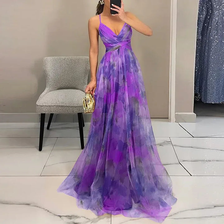 Lange Blumenmuster Kleid mit Verstellbaren Trägern für Frauen | Ideal für Sommer und Besondere Anlässe