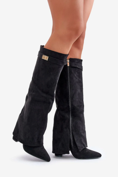 Caris | Luxe Hohe Stiefel mit Klappe und Blockabsatz