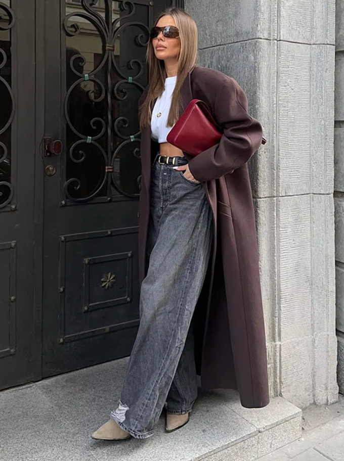 Langer Trenchcoat mit Doppelreihe für Frauen