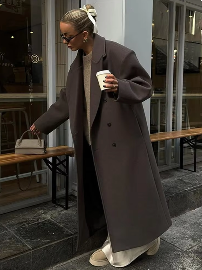 Langer Trenchcoat mit Doppelreihe für Frauen