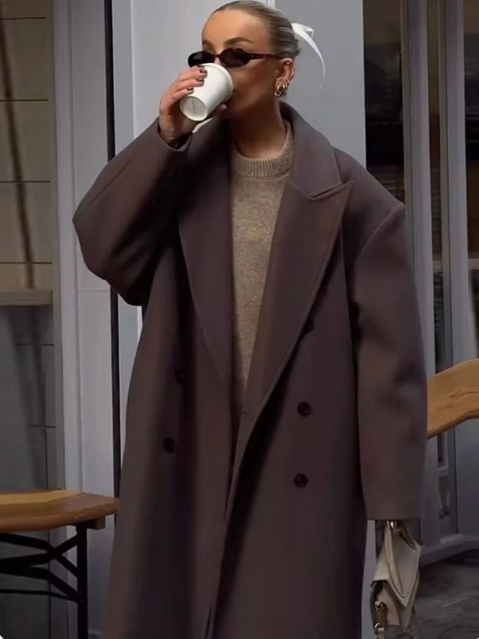 Langer Trenchcoat mit Doppelreihe für Frauen