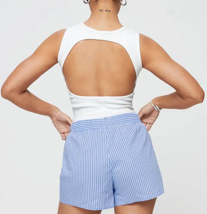 Elastischer Freizeitshort mit Streifenmuster für Frauen | Ideal für Zuhause oder lässige Ausflüge