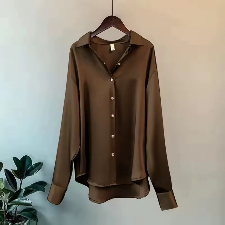 Dorothy - Satin Oversized Langarm-Hemd mit Knopfleiste