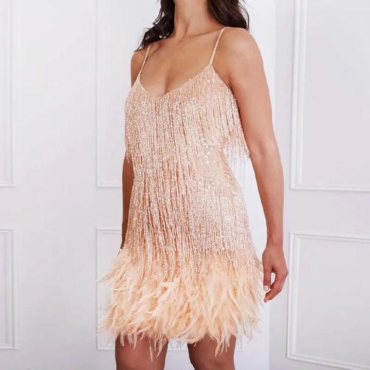 Damen Cocktailkleid mit Fransenfedern